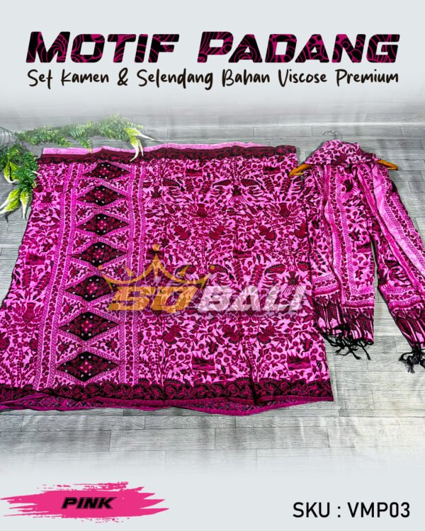Set Kamen Bali viscose Premium ATBM motif Padang pink