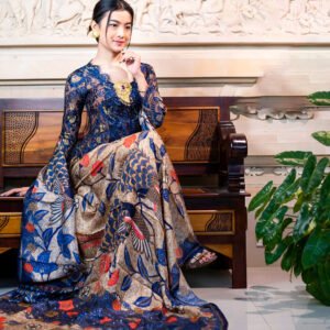 Set KamenBali & Selendang Sutra Viscose Premium ATBM Shafana dongker