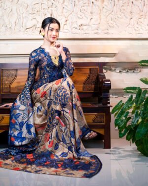 Set KamenBali & Selendang Sutra Viscose Premium ATBM Shafana dongker