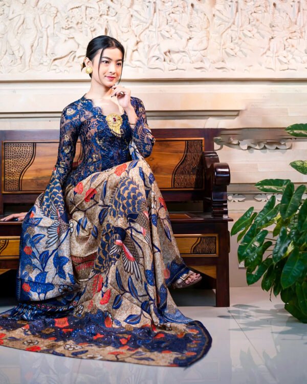 Set KamenBali & Selendang Sutra Viscose Premium ATBM Shafana dongker