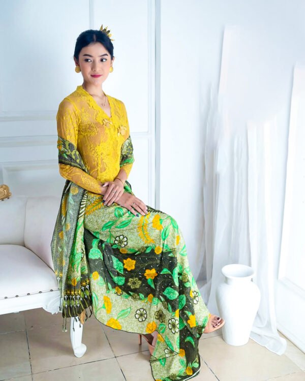 Set KamenBali & Selendang Sutra Viscose Premium ATBM Shafana Green