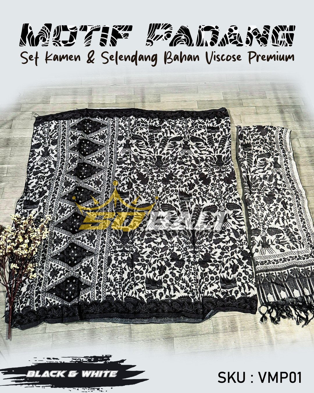 Set Kamen & Selendang Sutra Viscose Premium ATBM motif PADANG