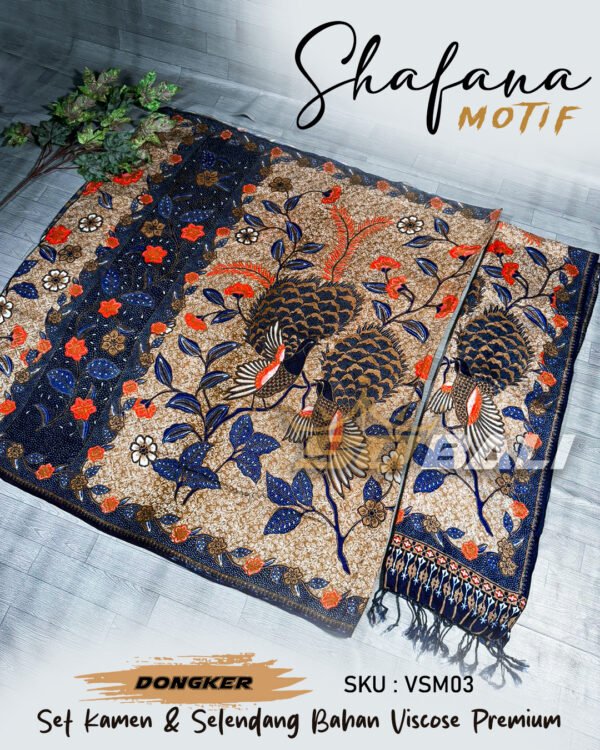 Set Kamen Bali & Selendang Sutra Viscose Premium ATBM motif Shafana Dongker