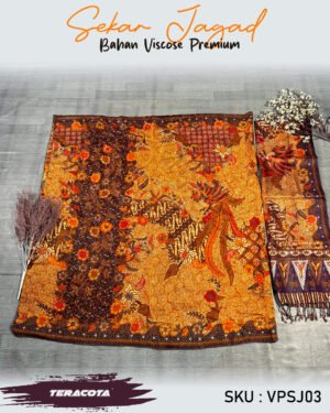 Set Kamen/Kemben Bali & Selendang Sutra Viscose Premium ATBM Motif Sekar Jagad teracota