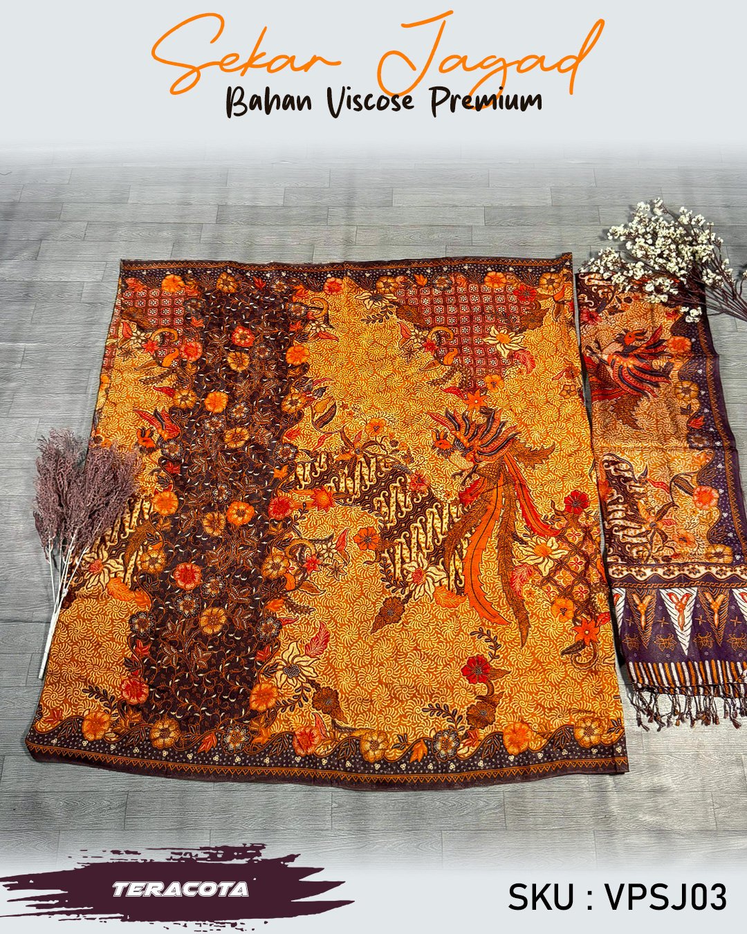 Set Kamen/Kemben Bali & Selendang Sutra Viscose Premium ATBM Motif Sekar Jagad